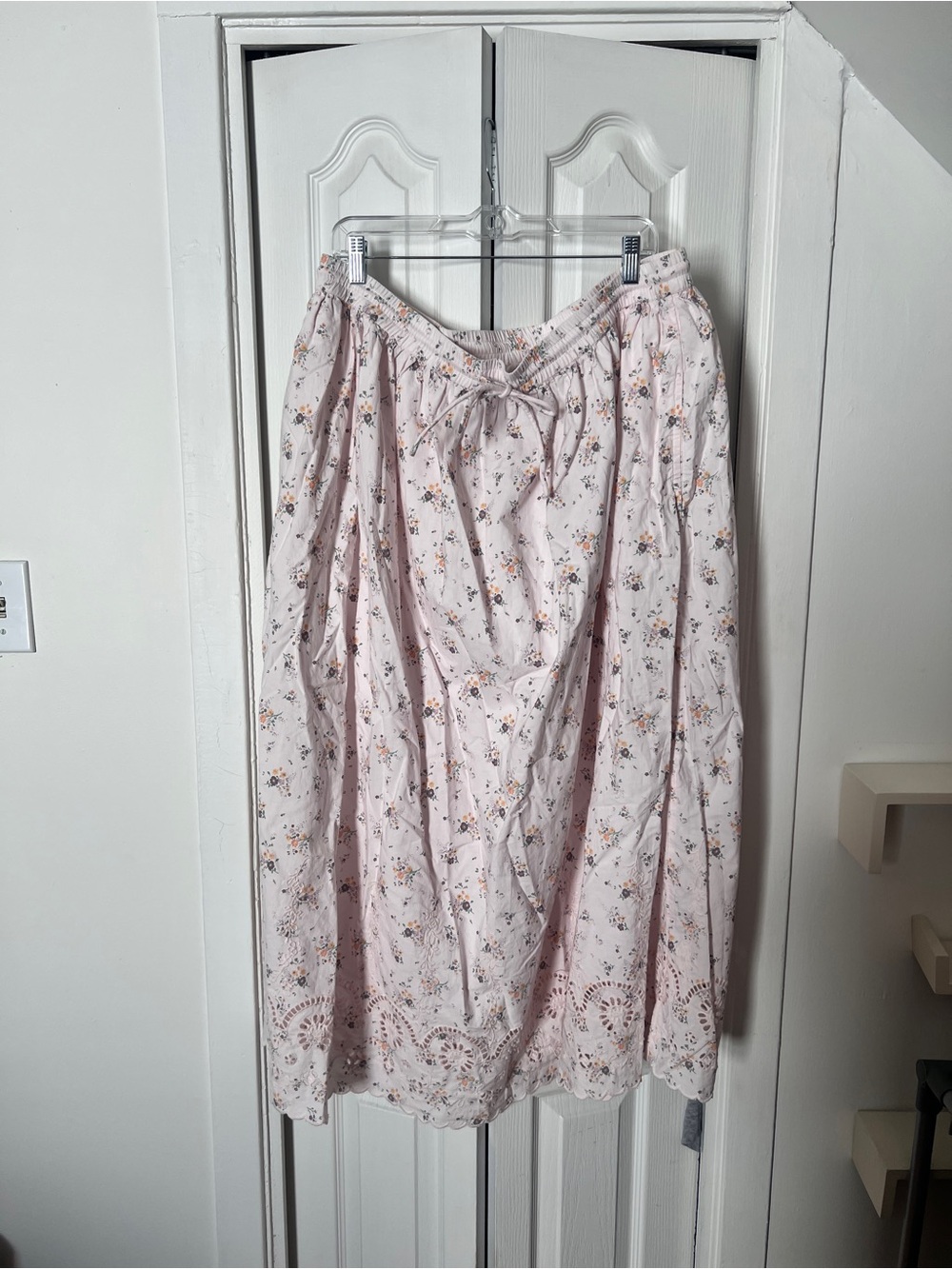Damson Madder!! Light Pink/white Floral Eyelet Maxi skirt